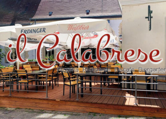 Italienisches Restaurant Il Calabrese, Terasse, mit Logo
