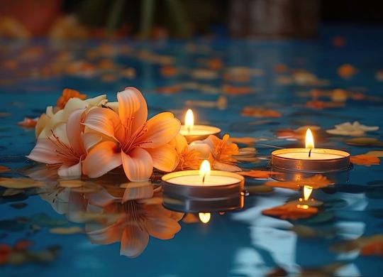 Candle With Flower On Swimming Pool